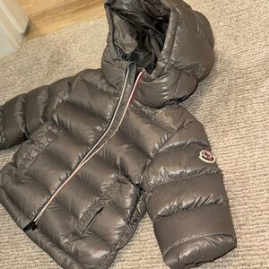 Moncler Kids Metallic Grey Hooded Puffer Jacket